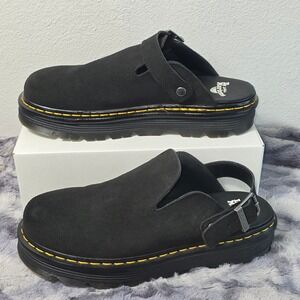EUC Dr. Martens Zebzag Mule Black Suede Platform Slingback Clogs Mens 11